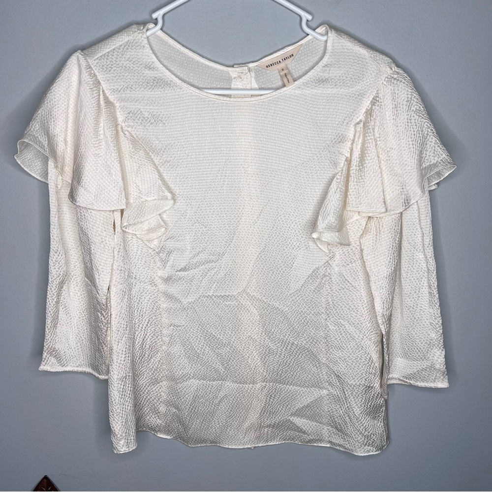 C30 Rebecca‎ Taylor Ivory Silk Blouse Shoulder Ruffels